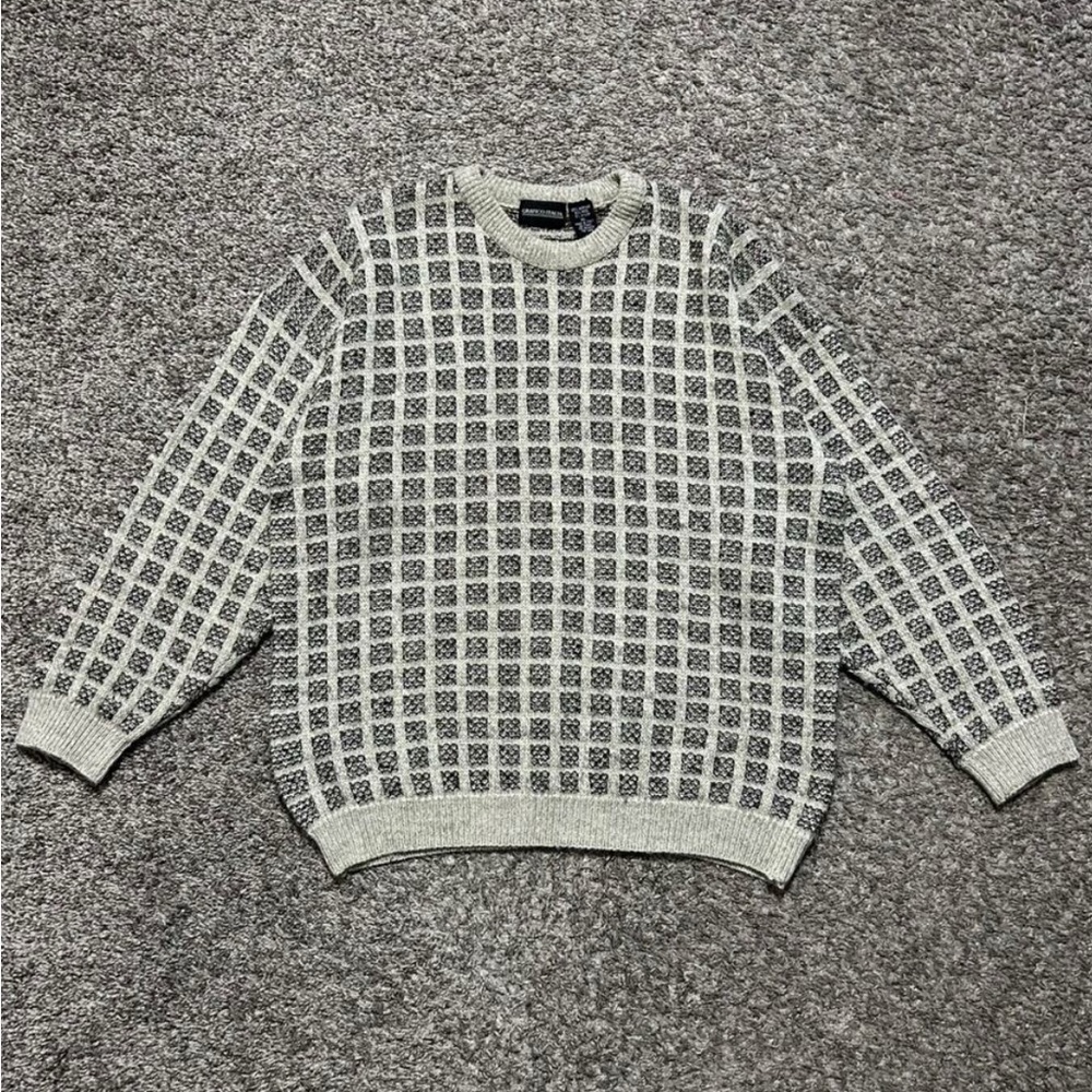 Vintage 80s Wool Sweater Made in Italy Crewneck Pullover Geometric Acrylic Blend